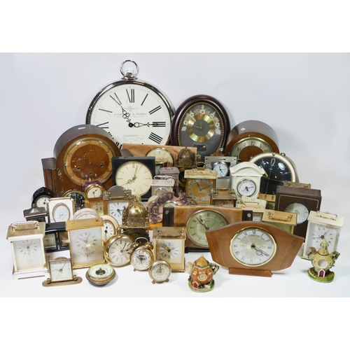 70 - Four boxes of carriage clocks and alarm clocks, to include manual wind and quartz movements. (4)