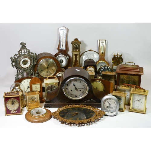 77 - A collection of carriage clocks, anniversary clocks and an Atlas wall clock, having manual & quartz ... 
