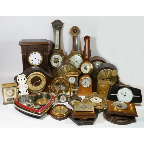 81 - Four boxes of mid 20th century mantel clocks, barometers and wall clocks. (4)