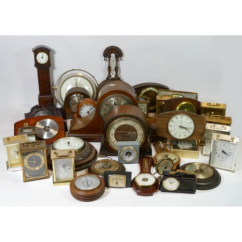 81 - Four boxes of mid 20th century mantel clocks, barometers and wall clocks. (4)