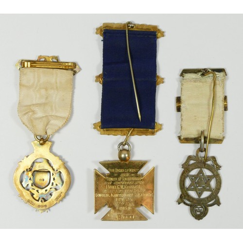 100 - A silver gilt and enamel Royal Masonic Institution for Girls jewel, another Masonic jewel and a RAOB... 