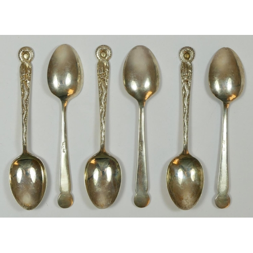 115 - Tuck Chang & Company Ltd - Shanghai, a set of six cast silver dragon tea spoons, 11cm, 78gm