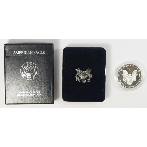 130 - A 1997 silver proof American Eagle coin, presentation case and box.