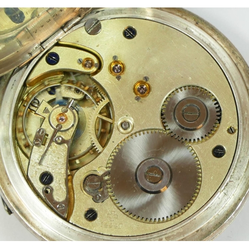 137 - A Swiss silver half hunter keyless wind pocket watch, .935 standard, engraved R. Fox, 50mm.