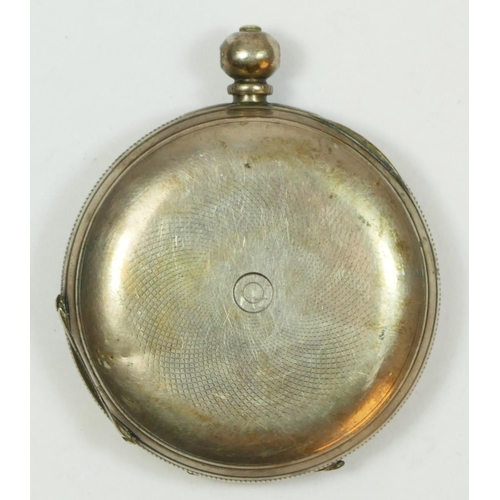 138 - A Sterling Silver full hunter key wind pocket watch, unsigned movement, lacking bow, 46mm