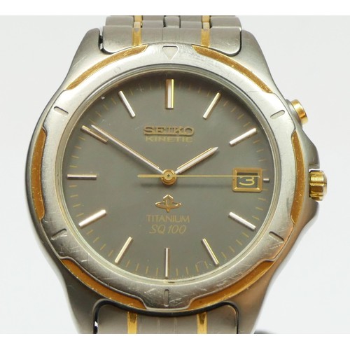 157 - Seiko Titanium SQ100, a stainless steel and gilt metal date quartz gentleman's wristwatch, 5M42-0A20... 