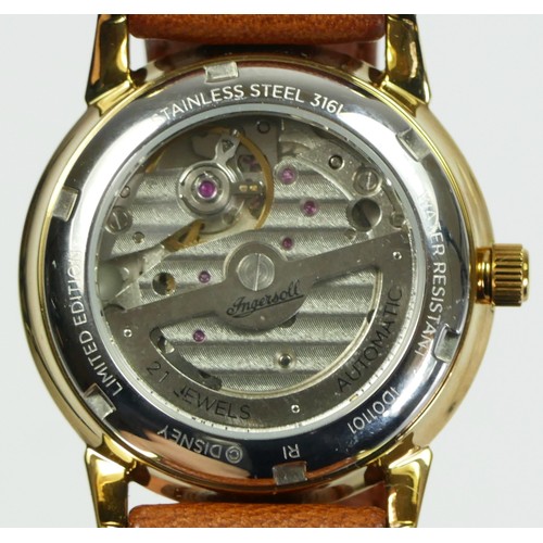 163 - Ingersoll, a gilt metal  Mickey Mouse day date automatic gentleman's wristwatch, limited edition, 31... 