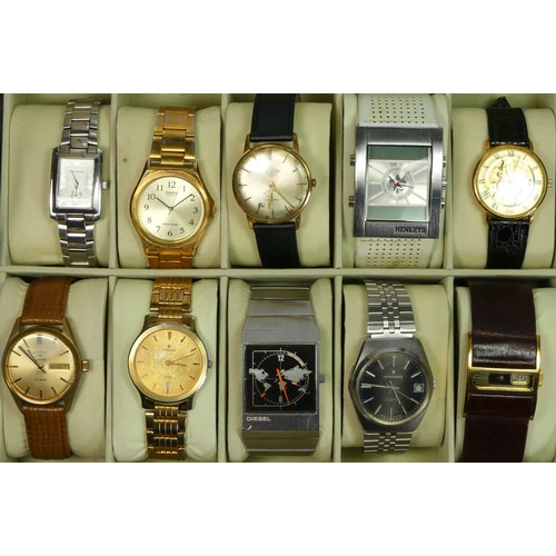 166 - A collection of ten various gentleman's wristwatches, both manual wind and quartz, together with a w... 