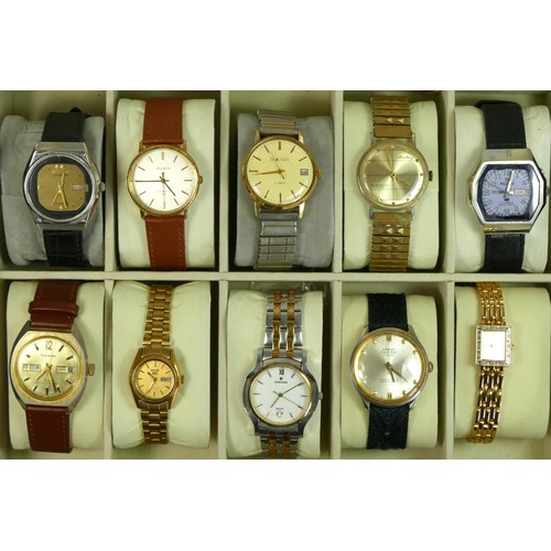 167 - A collection of ten various wristwatches, including a ladies gilt metal Seiko 5, together with a 20 ... 