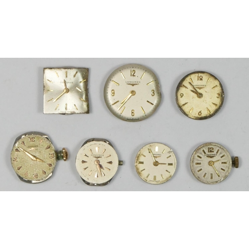 181 - Longines, seven ladies manual wind watch movements, spares or repair