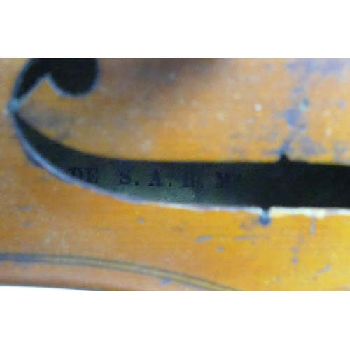 294 - Breton Brevette de S.A.R.M., a French violin, one piece back, signed to the bottom of the neck, labe... 