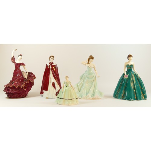 A collection of five bone china figurines, to include Royal Worcester