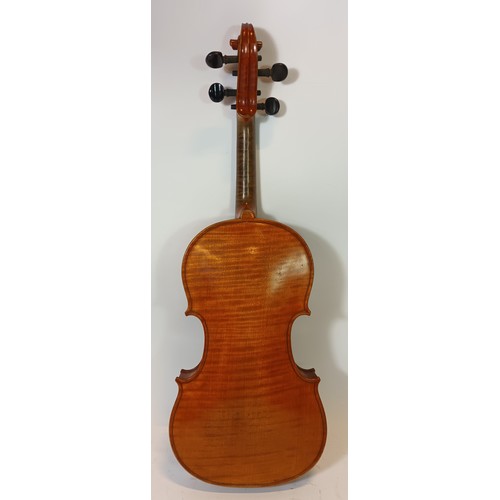 294 - Breton Brevette de S.A.R.M., a French violin, one piece back, signed to the bottom of the neck, labe... 