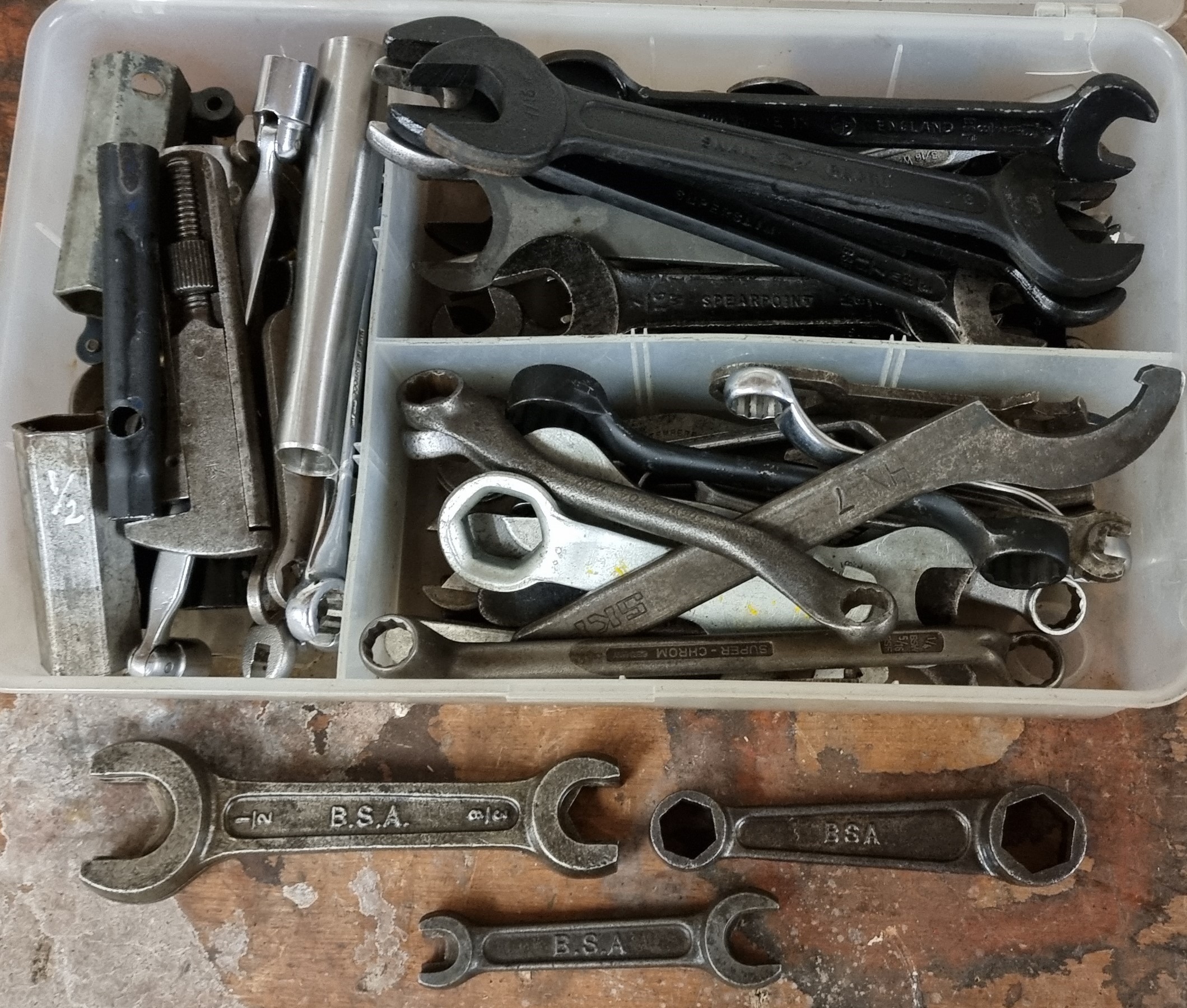 A collection of Whitworth, BSF , BA and other spanners, including three ...