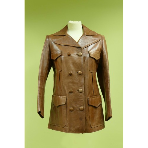 45 - A collection of five suede and leather jackets and waistcoat, to include a brown double breasted lea... 