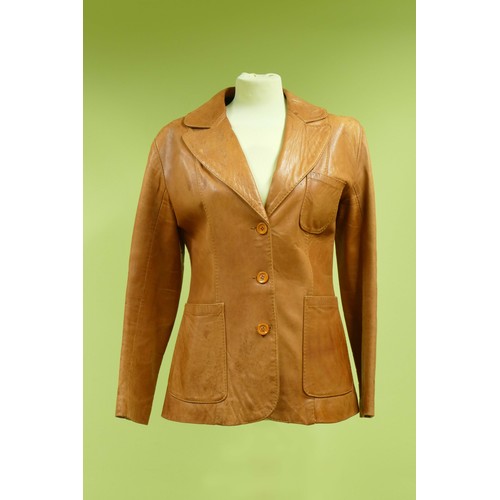 45 - A collection of five suede and leather jackets and waistcoat, to include a brown double breasted lea... 