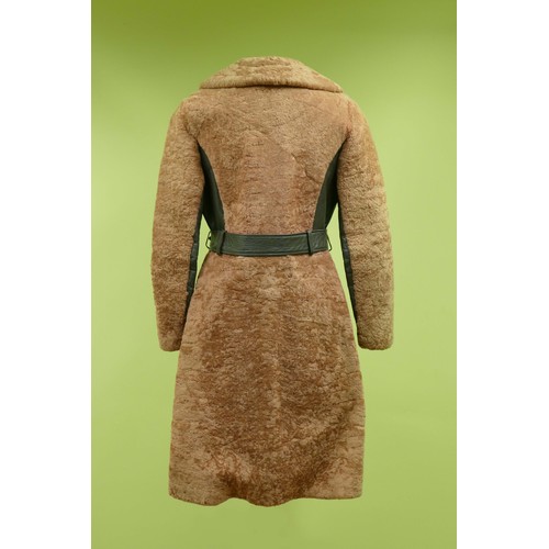 50 - Ladies brown leather edged and trimmed, lined, sheepskin coat, size small/medium.