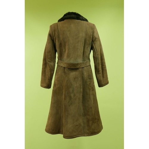 55 - Allander for House of Fraser, Ladies brown sheepskin coat with back belt and side pockets. Size smal... 