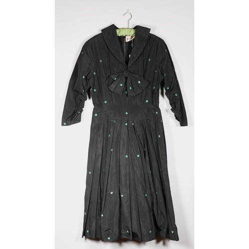 71 - 'Susan Small' Black/Green polka dot dress, 38