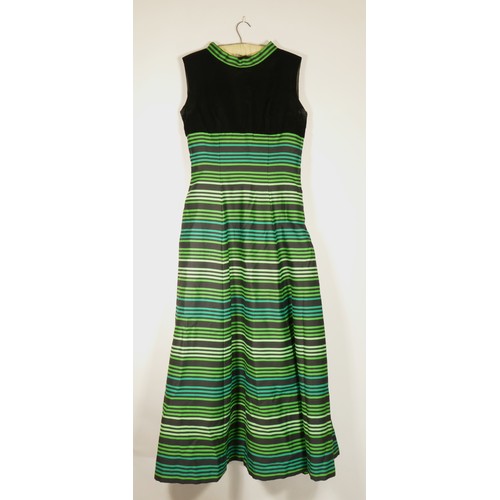 Jean Allen green stripe velvet bodice evening dress size 14