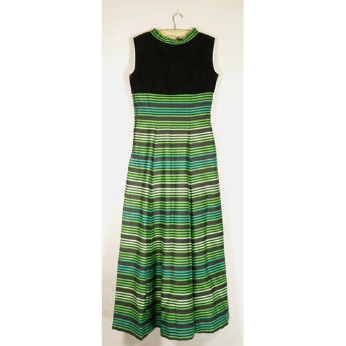 73 - Jean Allen green stripe velvet bodice evening dress size 14