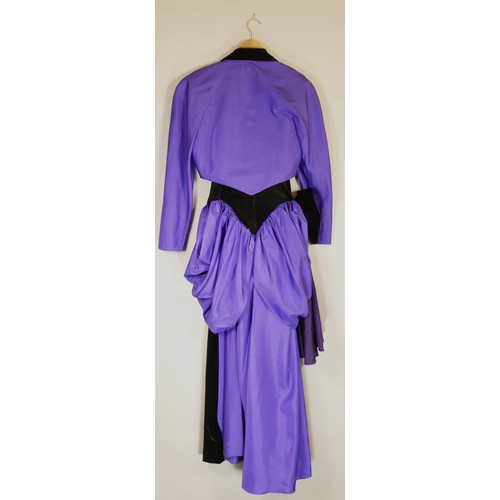 80 - Frank Usher velvet evening dress, black bodice with purple skirt, size 36inch chest.