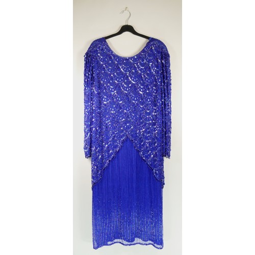 81 - Gena Bacconi electric blue beaded evening dress, 44