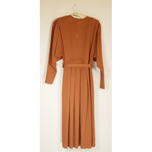 97 - Peter Baron design, Pure new wool, belted, copper brown dress, size 12.