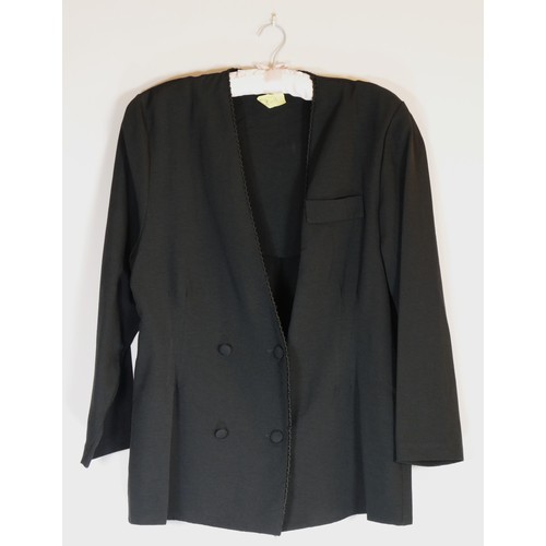 104 - Black ladies unlined jacket with piping detail, size 40inch chest.
