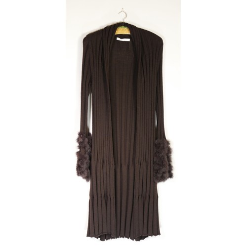 105 - Nougat design, brown fur trimmed cardigan, size 34inch chest.