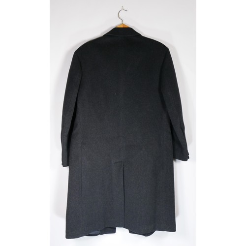 106 - Men's trench coat, wool and silk, charcoal, size 44inch chest.