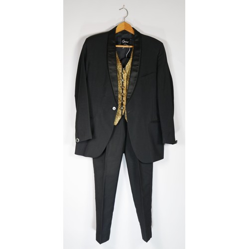 107 - Black dinner suit, jacket 38inch chest, waistcoat, size 12, trousers 30inch waist, 28inch leg togeth... 