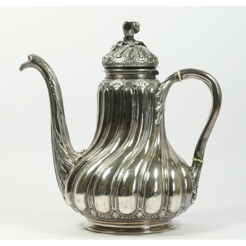 18 - A French silver coffee pot, makers mark poorly struck, Minerva 950 standard, Paris circa 1860, wryth... 