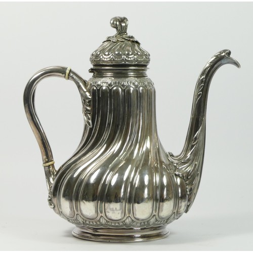18 - A French silver coffee pot, makers mark poorly struck, Minerva 950 standard, Paris circa 1860, wryth... 