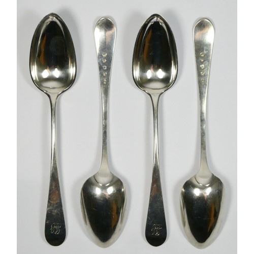4 - A Scottish George III silver set of four table spoons, by Alexander Zeigler, Edinburgh 1789, initial... 