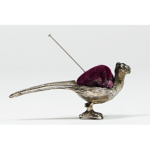 11 - A 925 silver pin cushion, in the form of a pheasant, 48mm