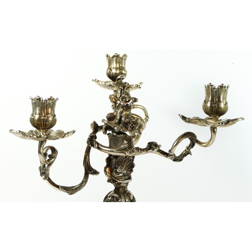 17 - A German 19th century pair of three light silver candelabra, Augsburg date letter P, by IPH, zigzag,... 