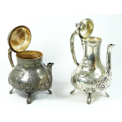 20 - A 19th century French silver coffee pot and tea pot, by Adolphe Boulenger, Paris, c.1880, 0.950 stan... 
