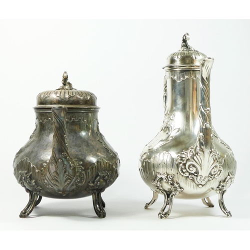 20 - A 19th century French silver coffee pot and tea pot, by Adolphe Boulenger, Paris, c.1880, 0.950 stan... 