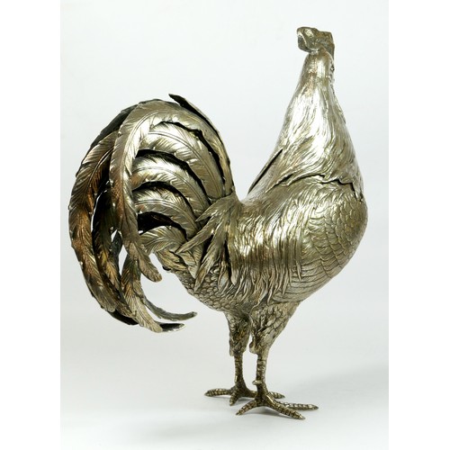 19 - An impressive German silver cockerel, by Gebruder Glaser, Hanau, c.1900/1910, realistically modelled... 