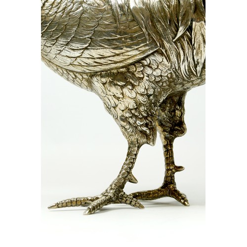 19 - An impressive German silver cockerel, by Gebruder Glaser, Hanau, c.1900/1910, realistically modelled... 