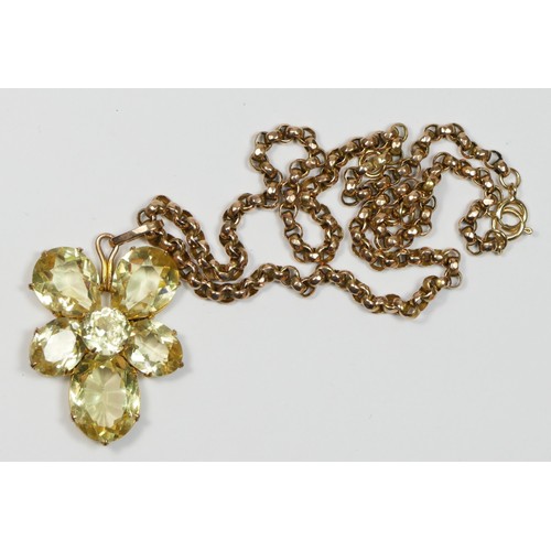 47 - A Victorian 9ct gold mount flower head pendant, composed of mixed cut pear shape and oval citrines, ... 