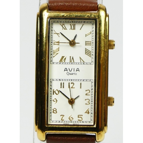 109 - Avia, a gold plated two time zone quartz ladies wristwatch, ref 380151, limited edition 420/500, 22 ... 