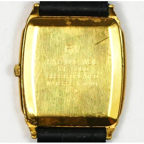 110 - Raymond Weil, an 18k gold plated quartz gentleman's wristwatch, ref 5747, leather strap, recent batt... 