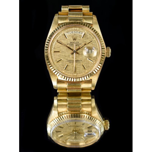 116 - Rolex Oyster Perpetual Day-Date, an 18ct gold automatic gentleman's wristwatch, c. 1978, model 1803,... 