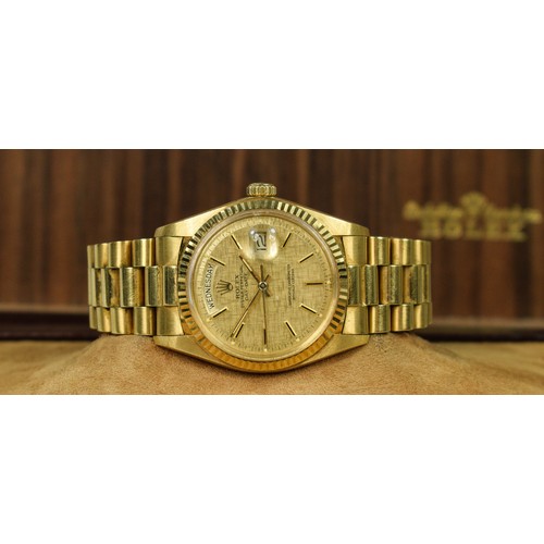 116 - Rolex Oyster Perpetual Day-Date, an 18ct gold automatic gentleman's wristwatch, c. 1978, model 1803,... 