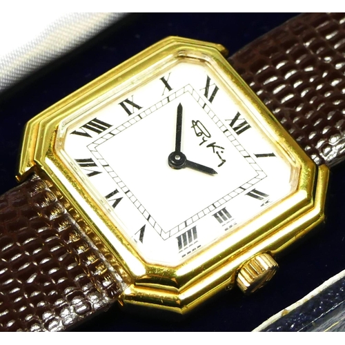 121 - Roy King, a silver gilt manual wind wristwatch, London 1975,  the white enamel dial with Roman numer... 