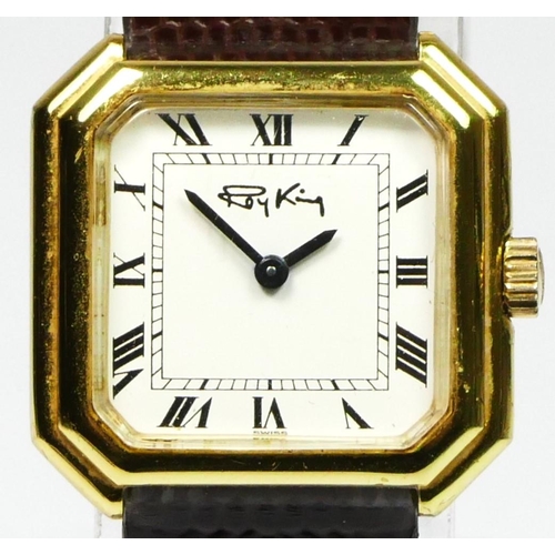 121 - Roy King, a silver gilt manual wind wristwatch, London 1975,  the white enamel dial with Roman numer... 