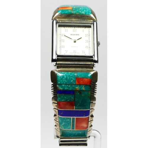 122 - Harpo, a French stainless steel quartz wristwatch, c.1971, to a Gilbert Nelson (b.1960), Navajo silv... 