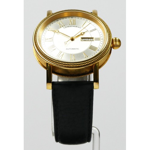 124 - Langengrad, a gilt metal day/date automatic gentleman's wristwatch, with Roman numerals, ref 124, vi... 